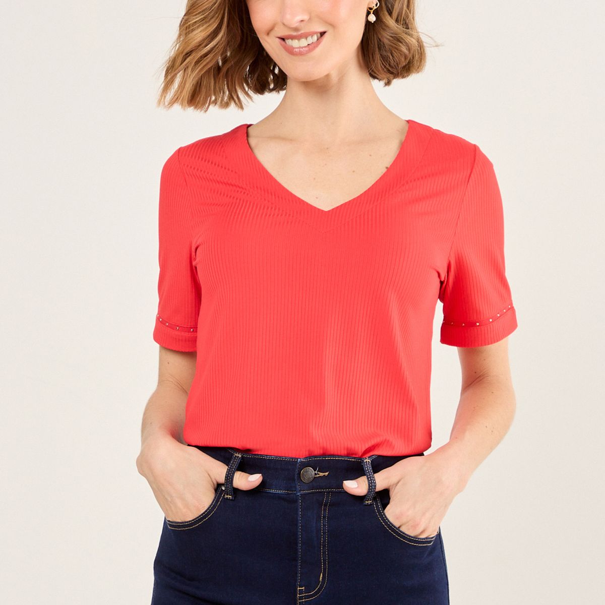 MA GRIFFE - Polera De Rib Acanalado Mujer Rojo Magriffe