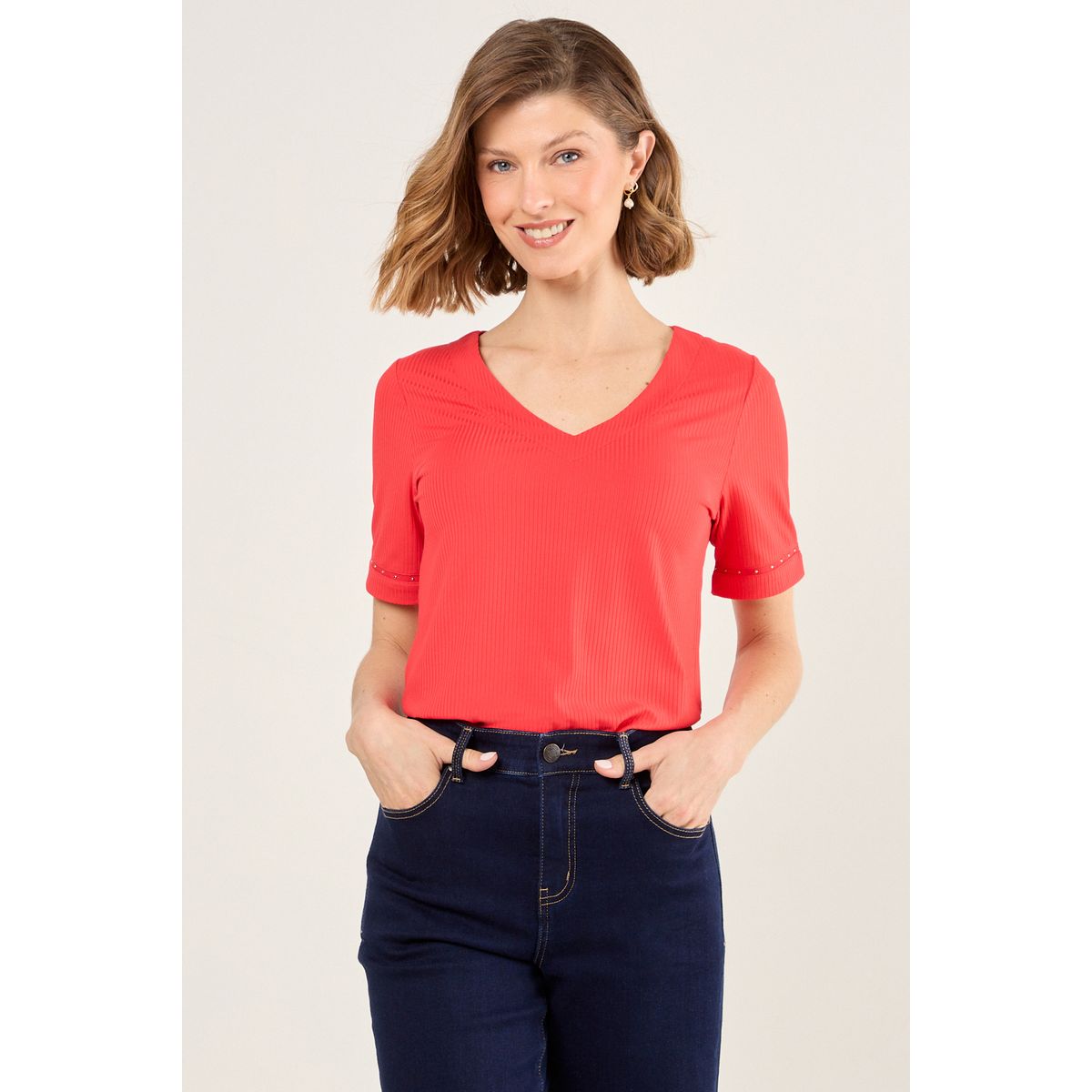 MA GRIFFE - Polera De Rib Acanalado Mujer Rojo Magriffe