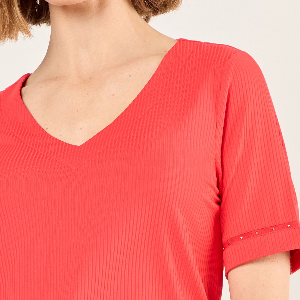 MA GRIFFE - Polera De Rib Acanalado Mujer Rojo Magriffe