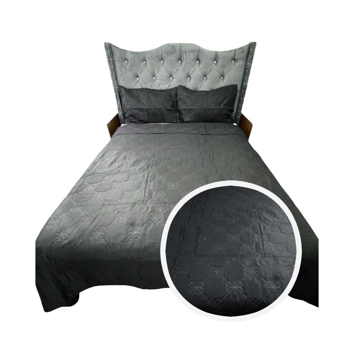 GENERICO - CUBRECAMA QUILT DE LUJO VERANO DELGADO 2 PLAZAS NEGRO