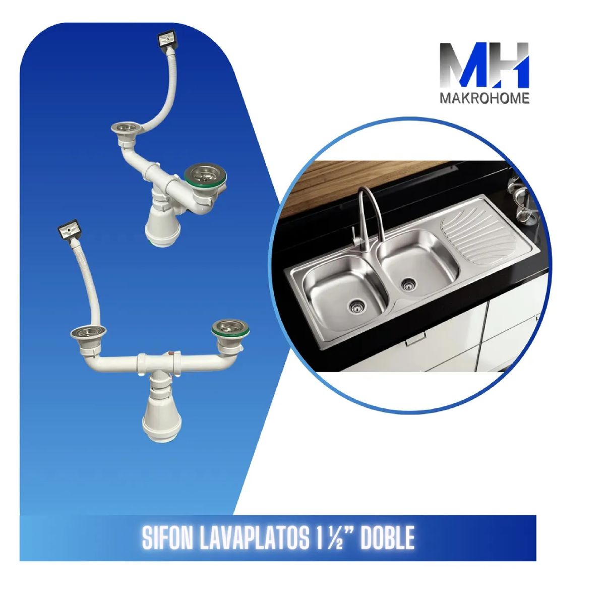 GENERICO - Sifon Para Lavaplatos Doble 1 Media Con Rebalse Aquakit