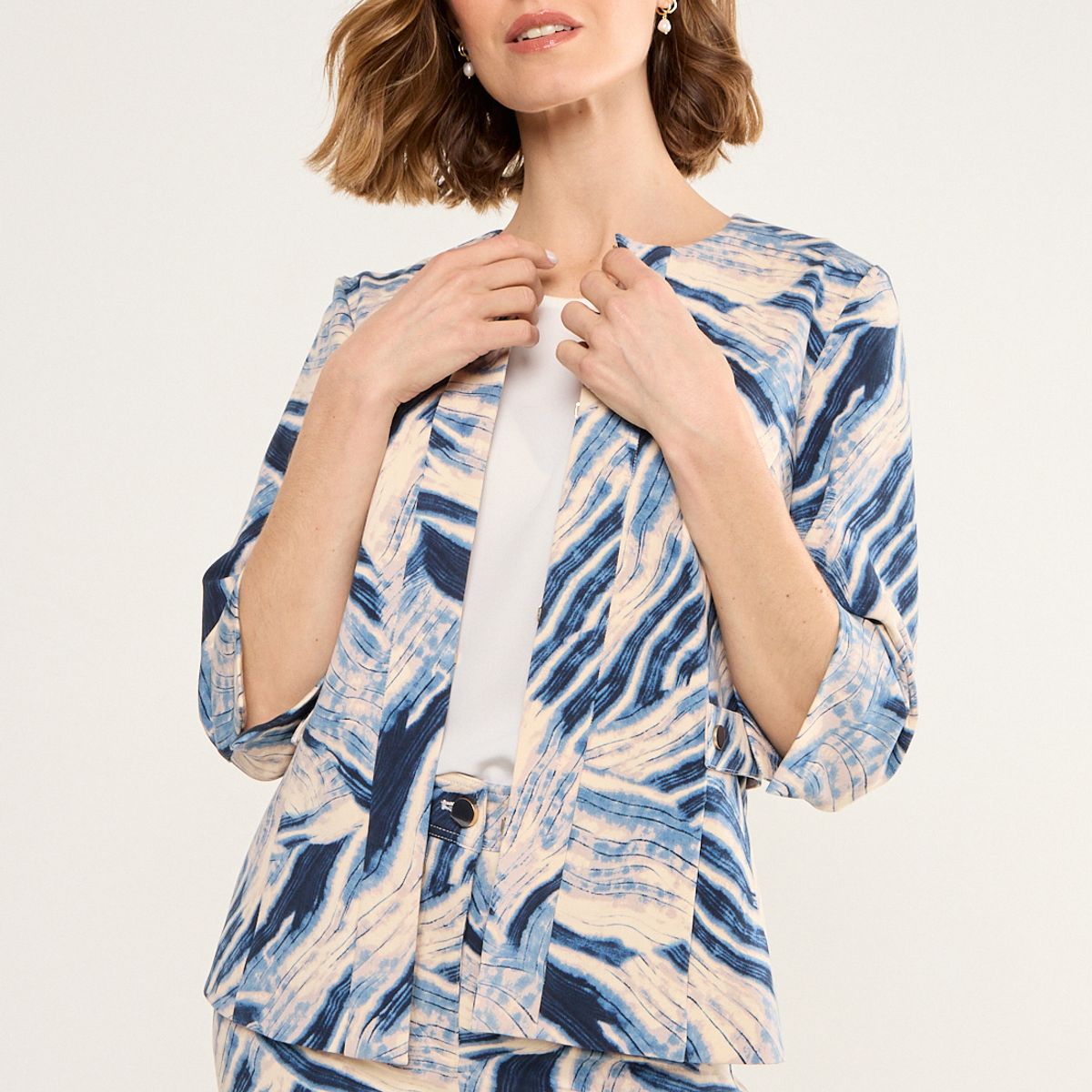 MA GRIFFE - Blazer Estampado Abstracto Mujer Azul Magriffe