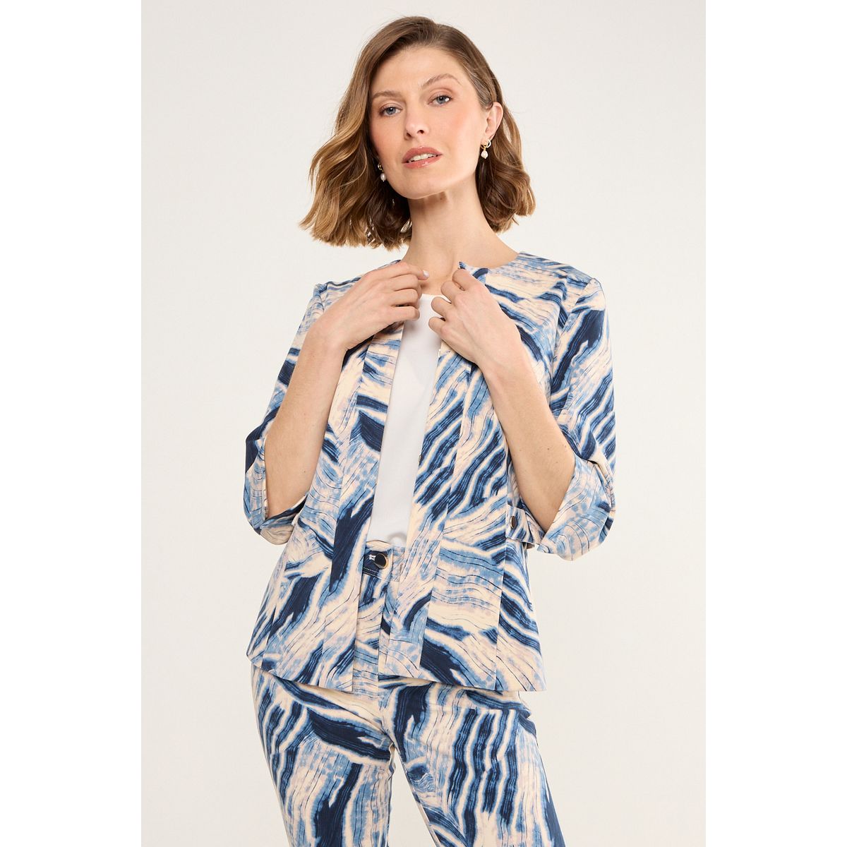 MA GRIFFE - Blazer Estampado Abstracto Mujer Azul Magriffe