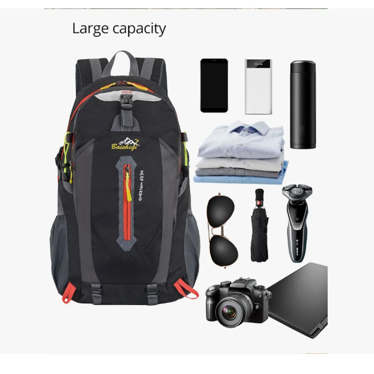 GENERICO - Mochila Trekking Deporte 35 Litros Impermeable NEGRA