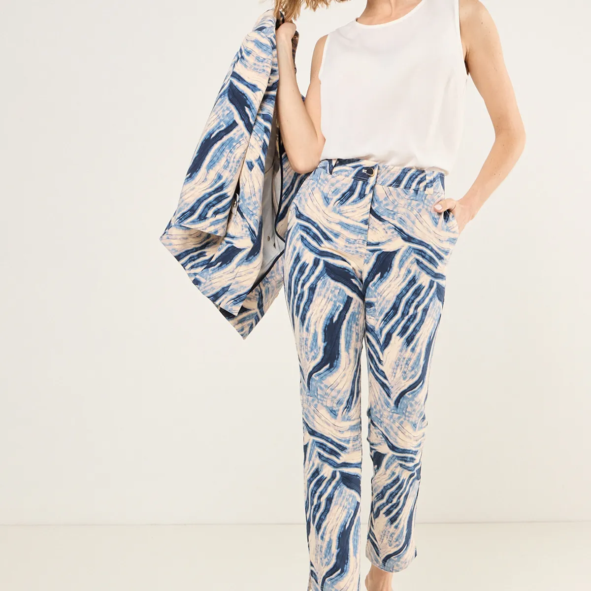 MA GRIFFE - Pantalon Recto Estampado Mujer Azul Magriffe