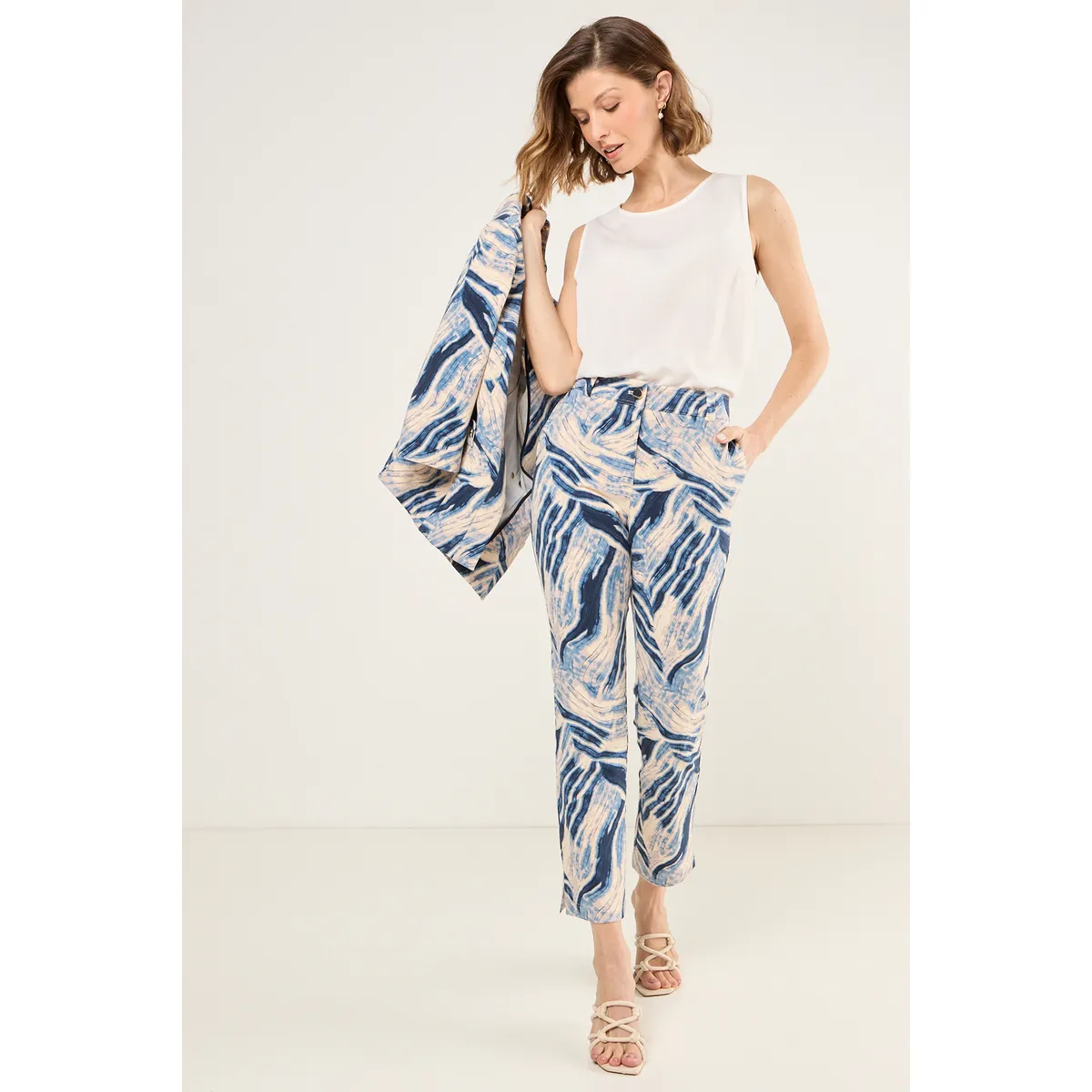 MA GRIFFE - Pantalon Recto Estampado Mujer Azul Magriffe