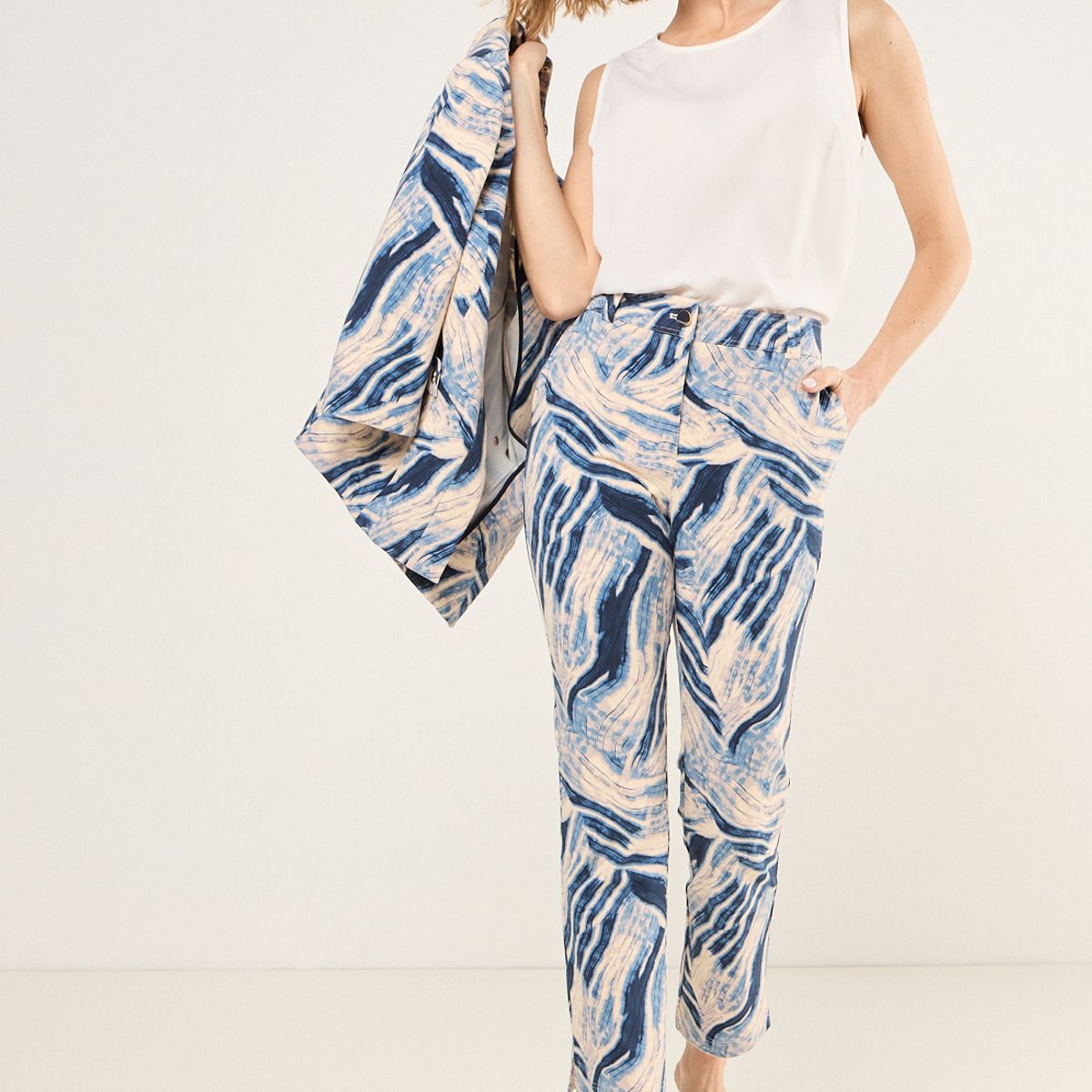 MA GRIFFE - Pantalon Recto Estampado Mujer Azul Magriffe