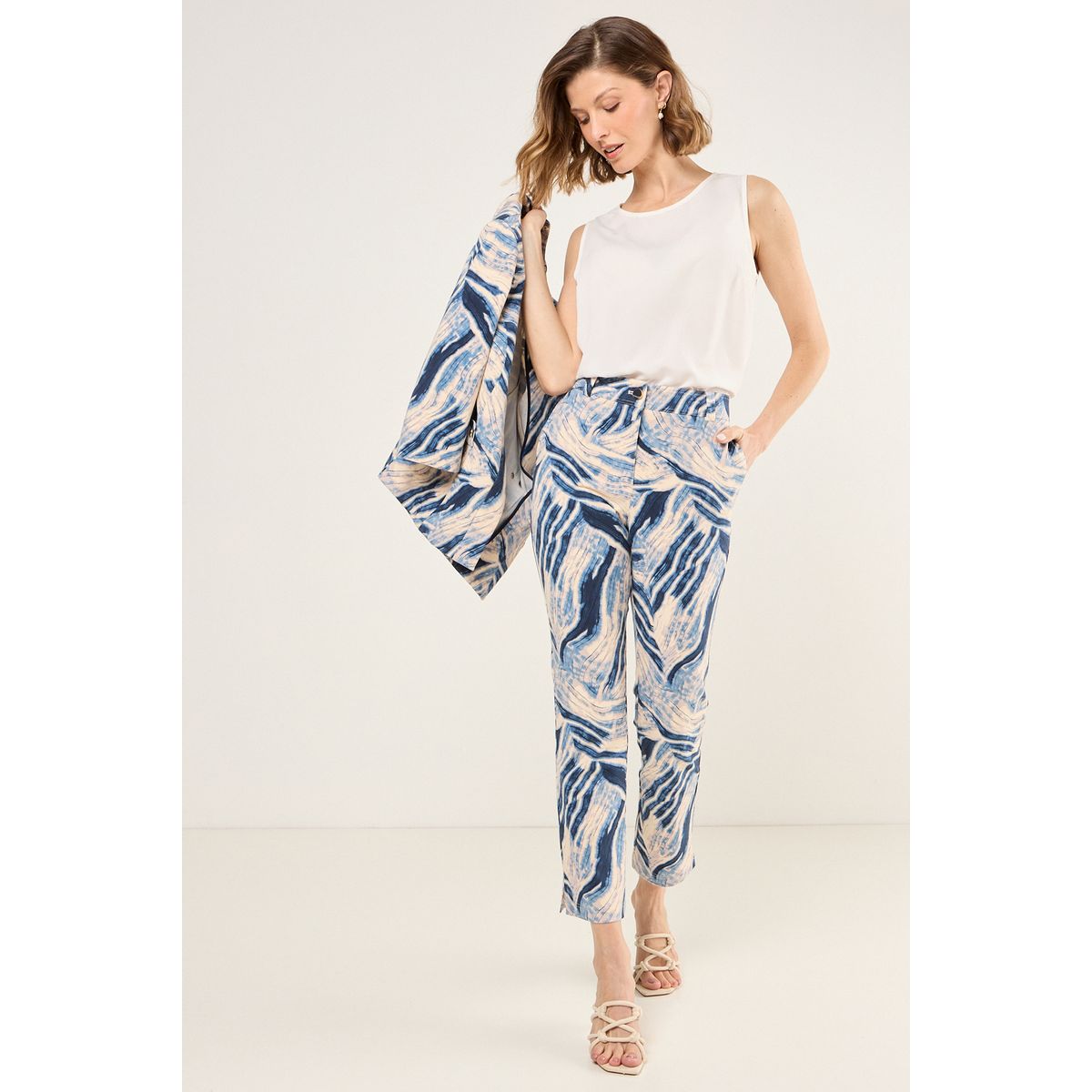 MA GRIFFE - Pantalon Recto Estampado Mujer Azul Magriffe