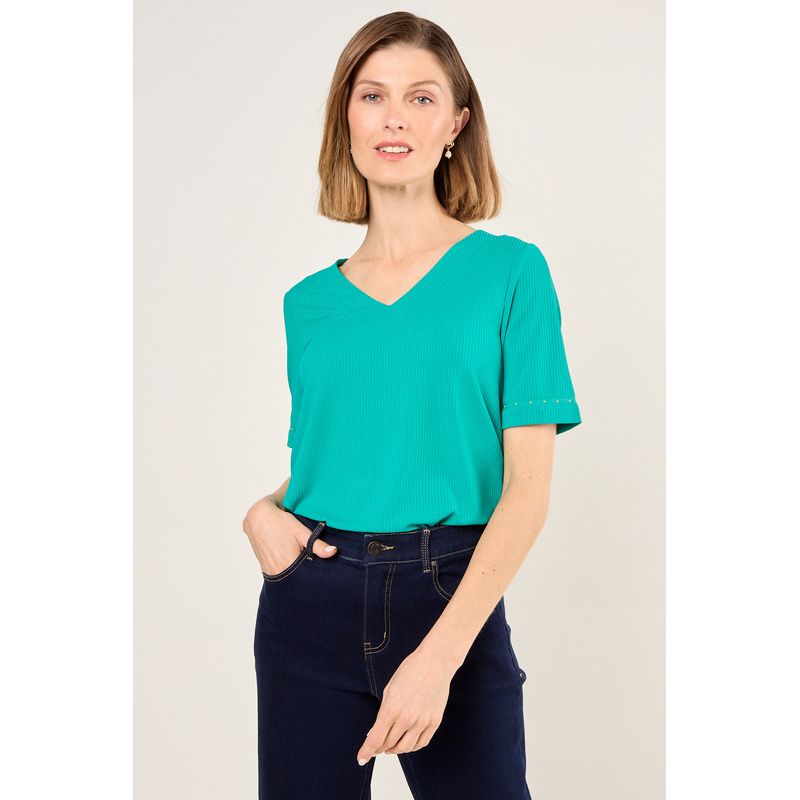 MA GRIFFE - Polera De Rib Acanalado Mujer Verde Magriffe