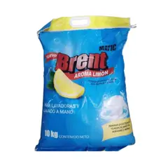 GENERICO - DETERGENTE EN POLVO PARA ROPA BLANCA Y COLOR BRENT MATIC 10 KG AROMA LIMON