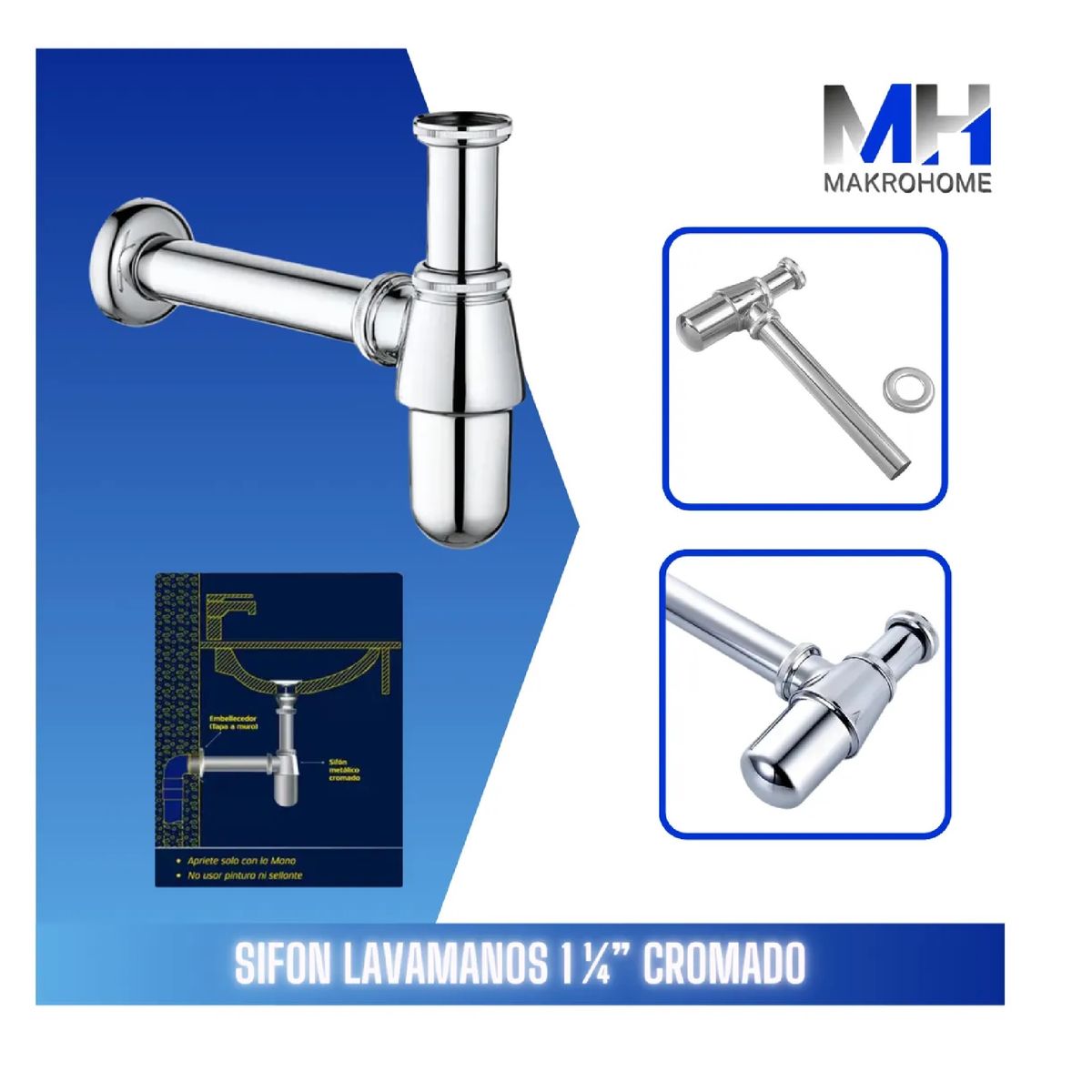 INOXCROM - Sifon Lavamanos Metalico Uno y Un Cuarto Cromado Acero Inoxcrom