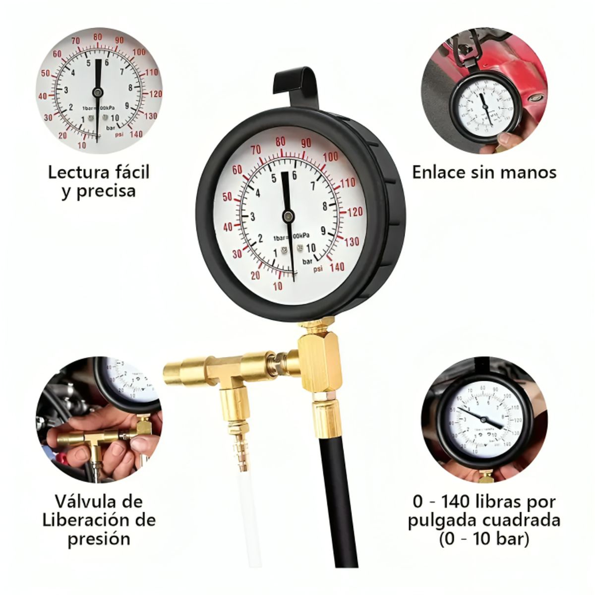 GENERICO - Medidor Manómetro De Presión Inyección Combustible Universal