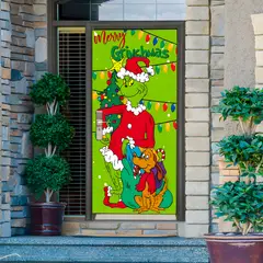 GENERICO - Funda Puerta Navideña Colgante Grich y Perro 210 cm x 90 Cm