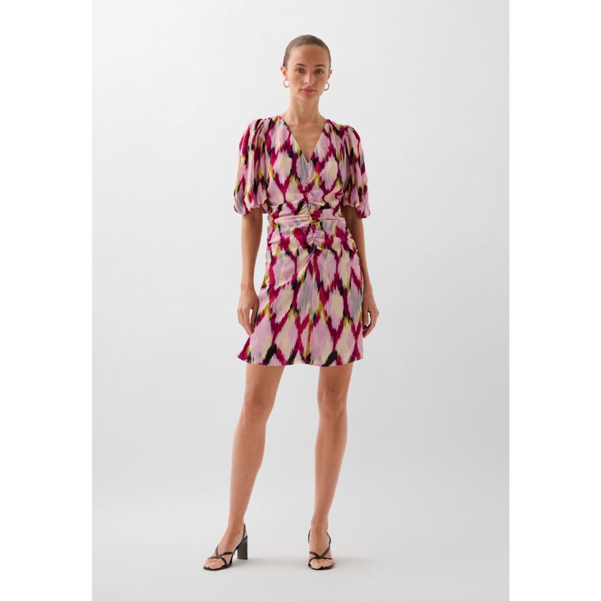 SCALPERS - VESTIDO MINI ESTAMPADO FRUNCES