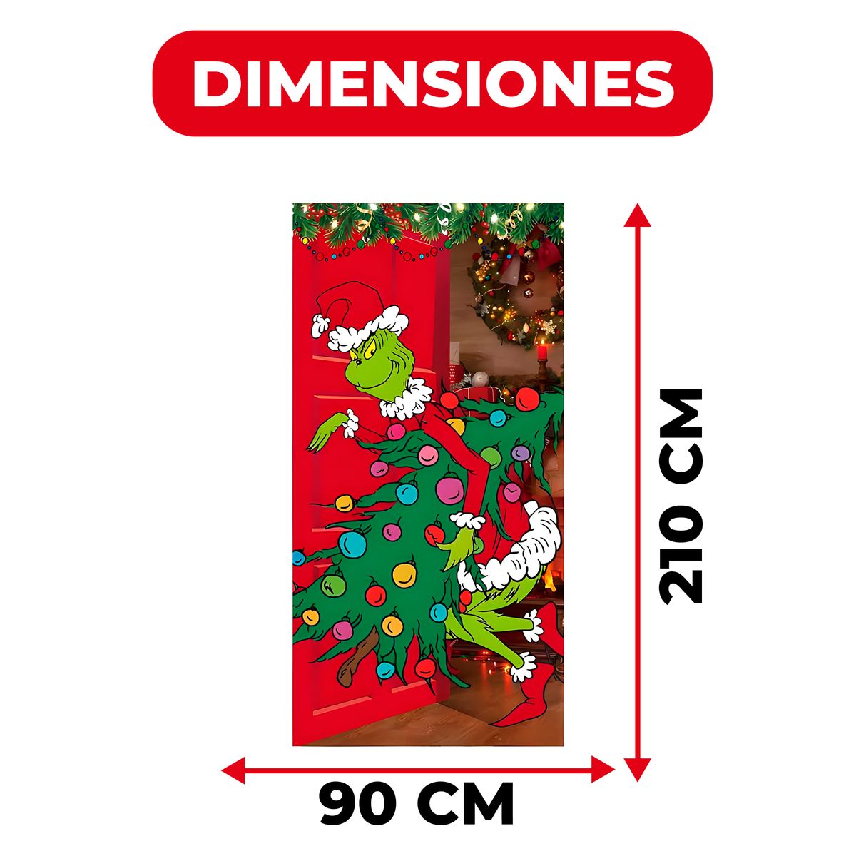 GENERICO - Funda Puerta Navideña Colgante Grich y Arbolito 210 cm x 90 Cm