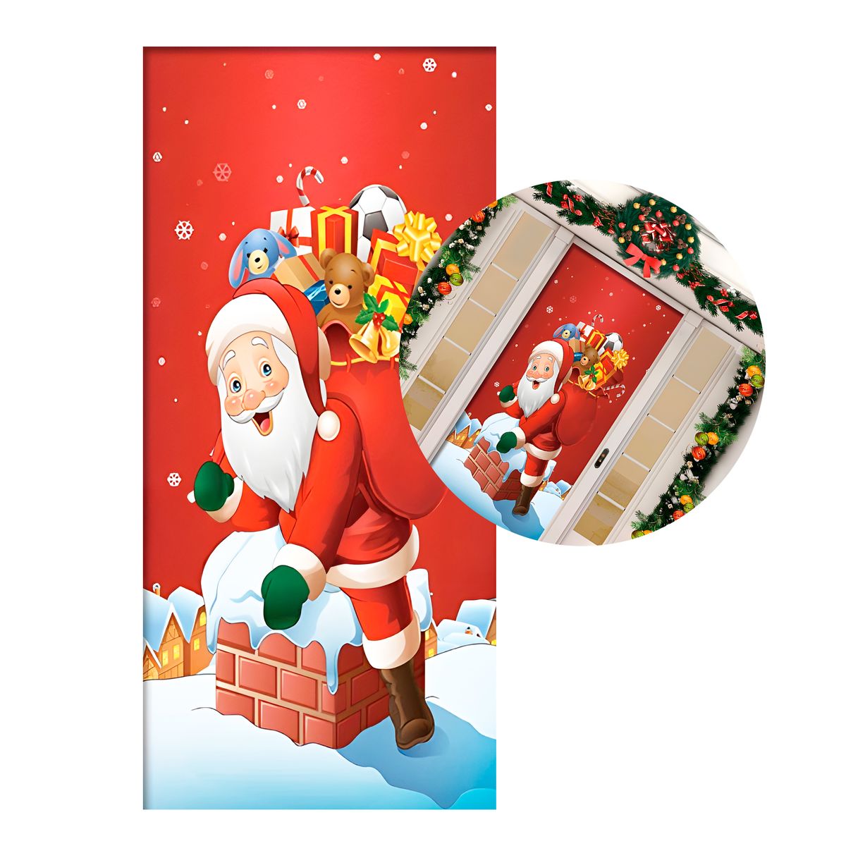 GENERICO - Funda Puerta Navideña Viejito Pascuero Bolsa Regalos 210 cm x 90 CM