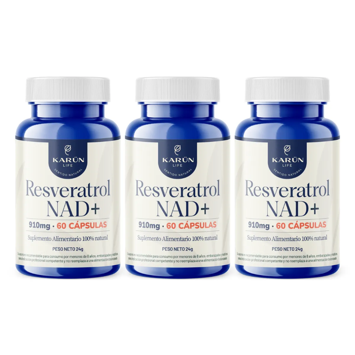 KARUNLIFE - Pack x3 Resveratrol Nad+ 180 Capsulas Karun Life