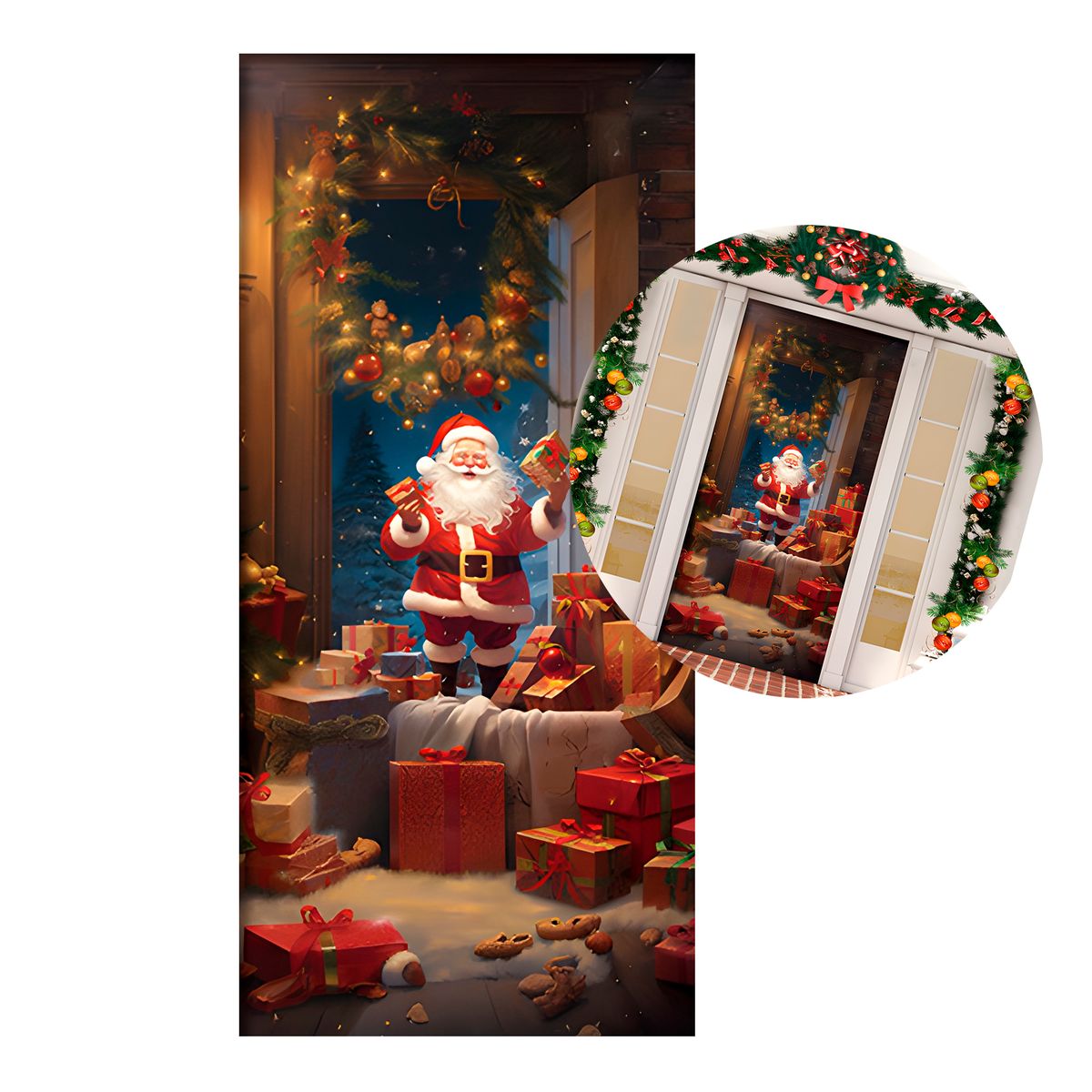 GENERICO - Funda Puerta Navideña Colgante Pequeño Viejito Pascuero 210 cm x 90 CM