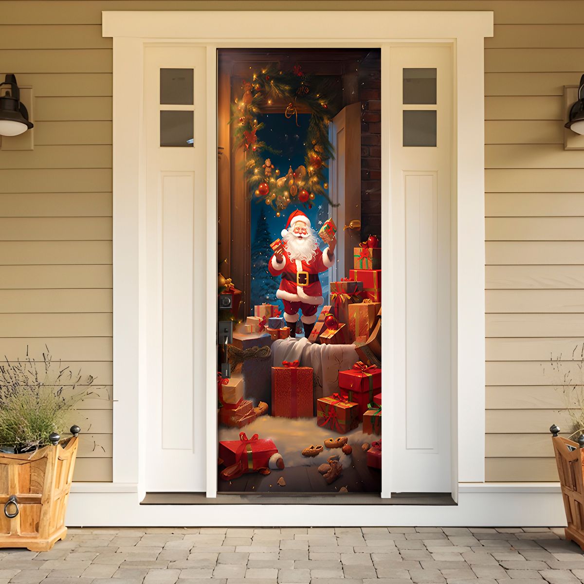 GENERICO - Funda Puerta Navideña Colgante Pequeño Viejito Pascuero 210 cm x 90 CM