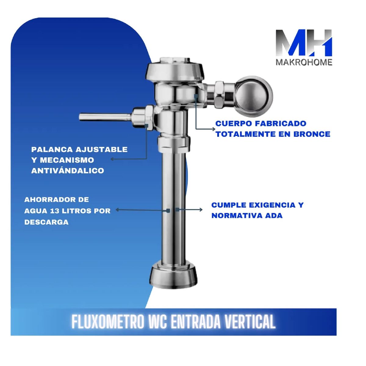GENERICO - Fluxometro Wc Gem 1 Vertical Bronce Ahorrador De Agua