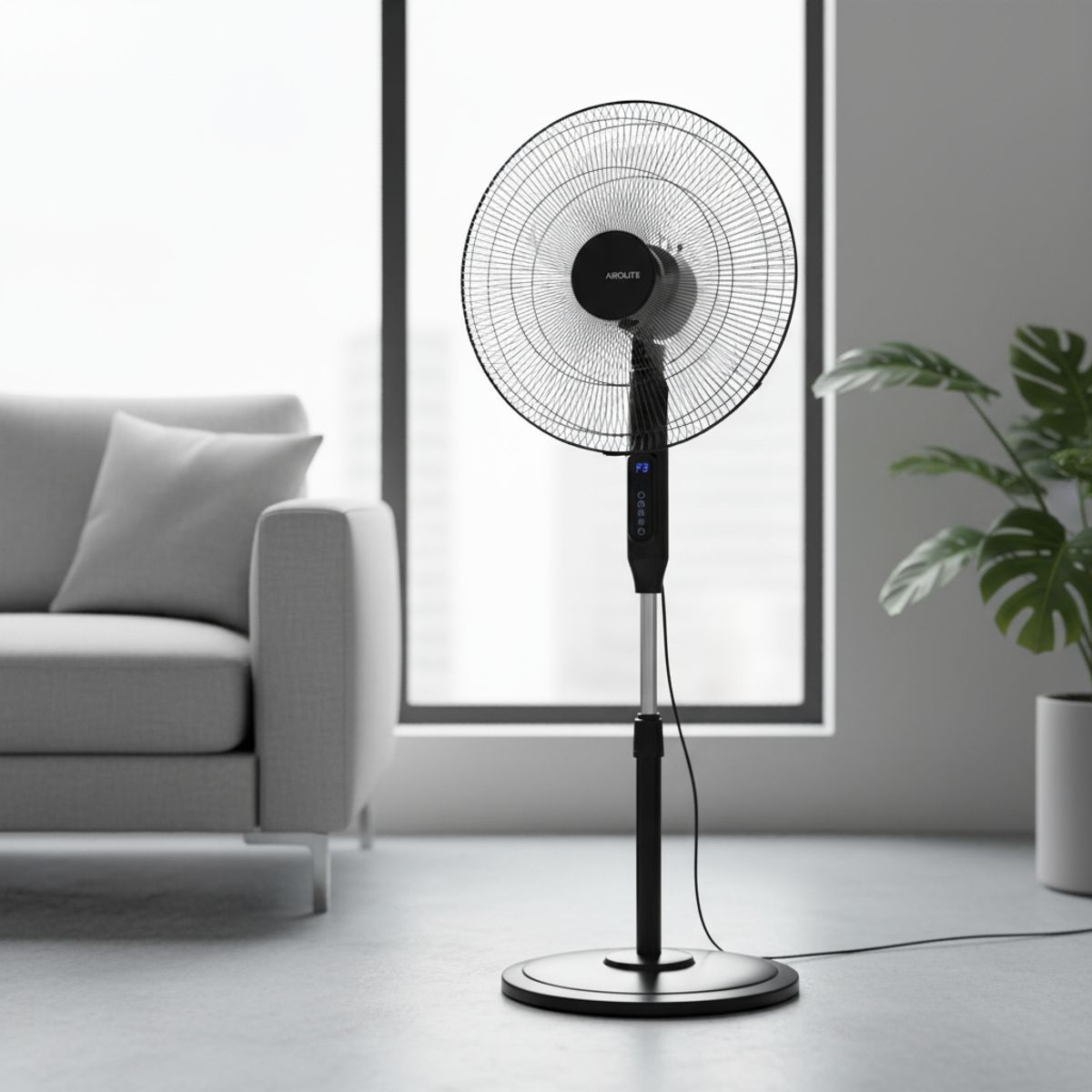 AIROLITE - Ventilador Pedestal Pie Silencioso 18 V18p8r Black Airolite