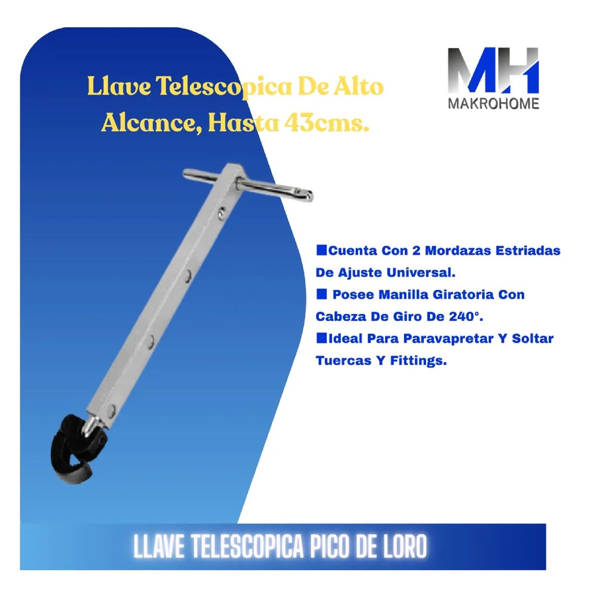 INOXCROM - Llave Gasfíter Telescópica Pico Loro Ajuste Universal 43cm
