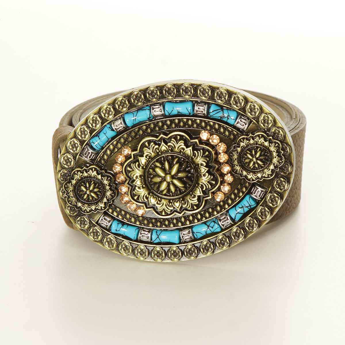 WADOS - CINTURON CUERO HEBILLA OVALADA PIEDARS DE COLORES