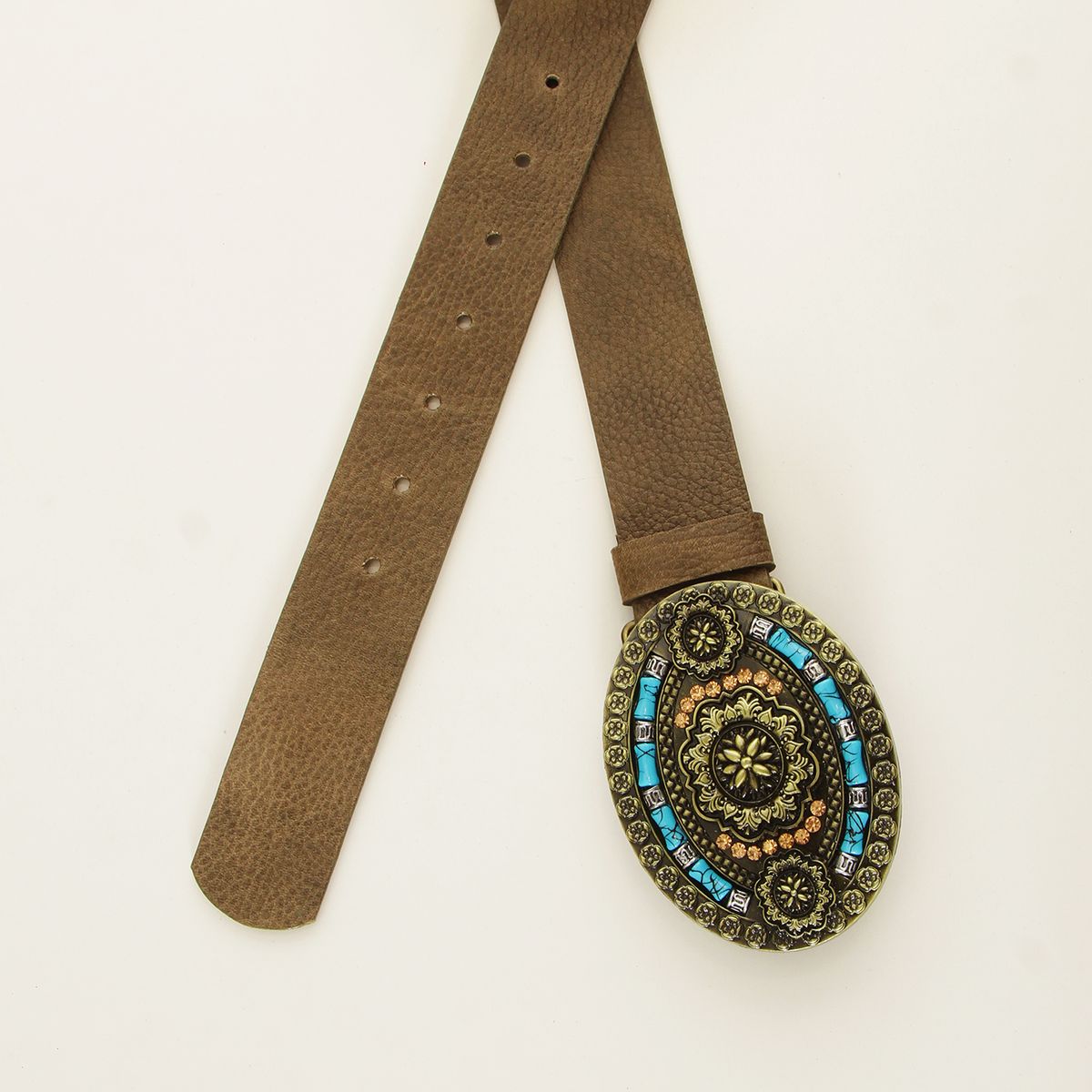 WADOS - CINTURON CUERO HEBILLA OVALADA PIEDARS DE COLORES