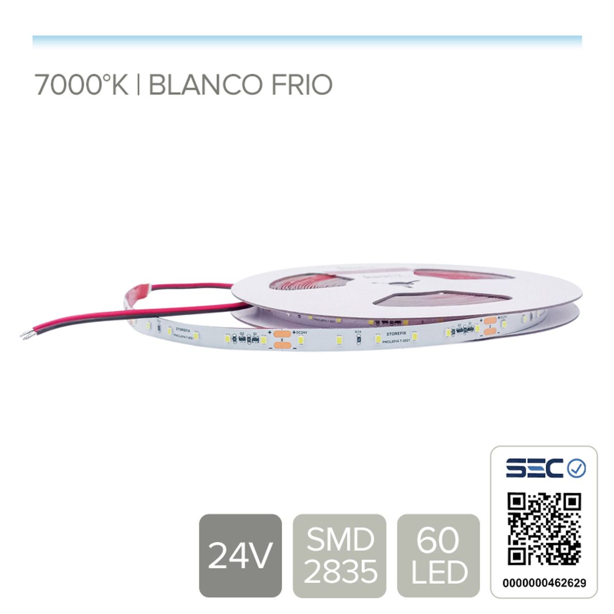 STOREFIX - TIRA LED 24V LUZ BLANCO FRIO DE USO INTERNO - (Rollo 10 mts)