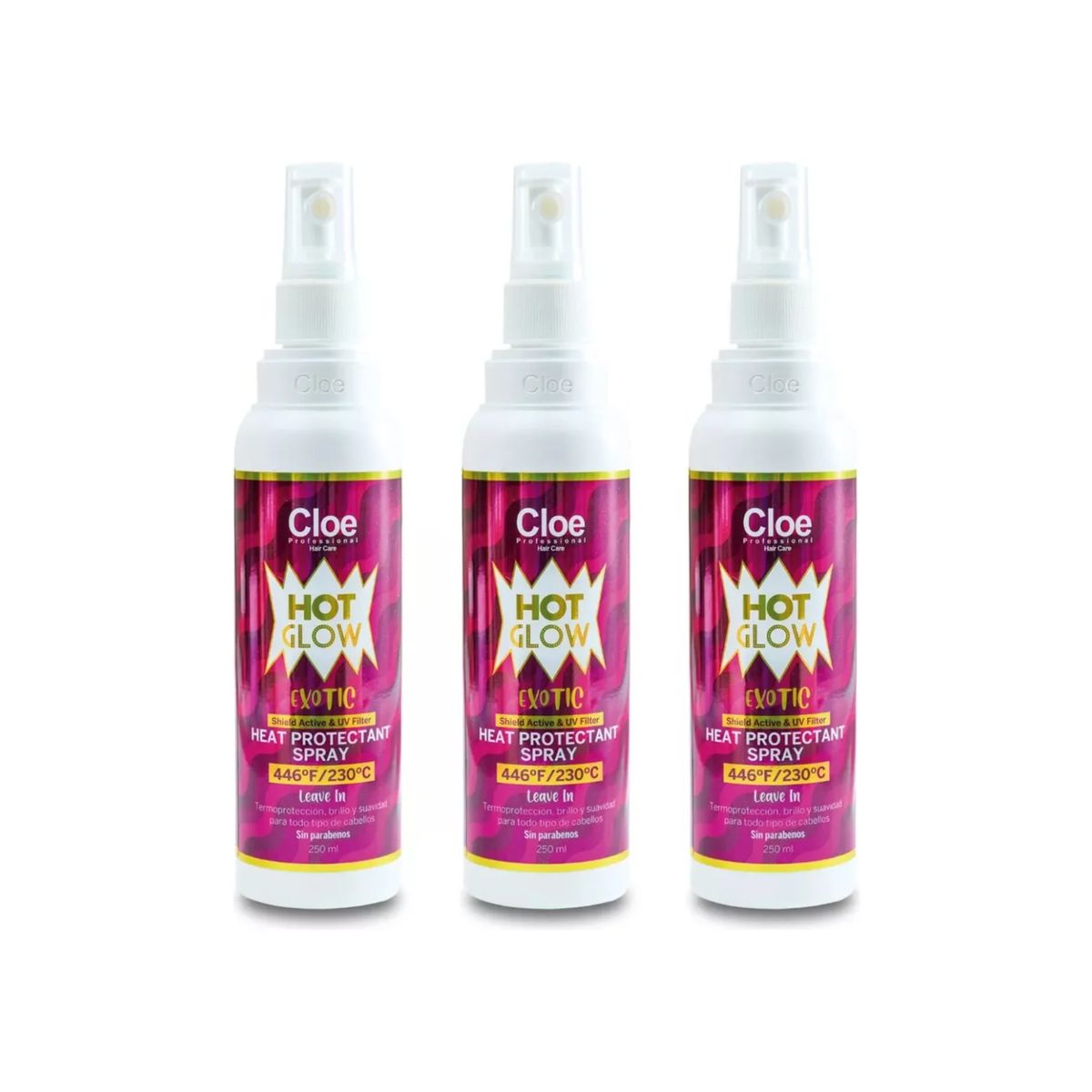 CLOE - Set x3 Spray Cloe Professional Hot Glow Exotic Termo Protección 250ml