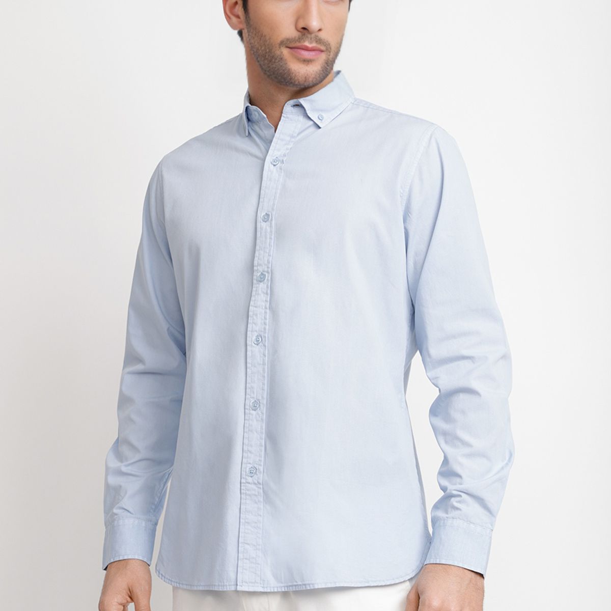 TRIAL - Camisa Lisa Algodón Basilio Celeste