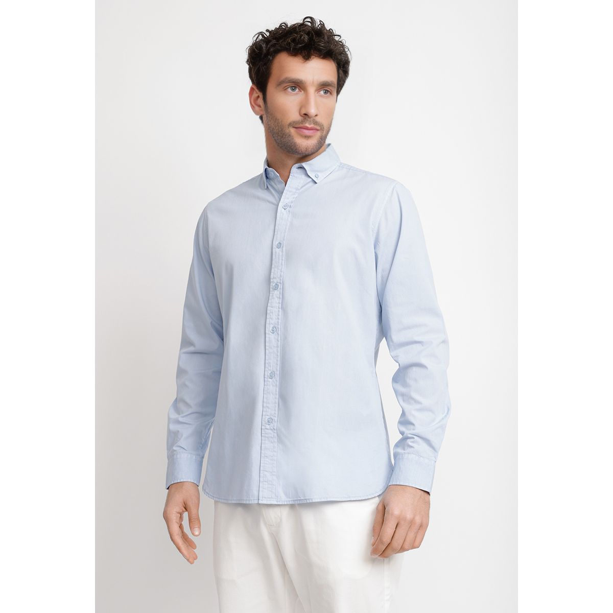 TRIAL - Camisa Lisa Algodón Basilio Celeste