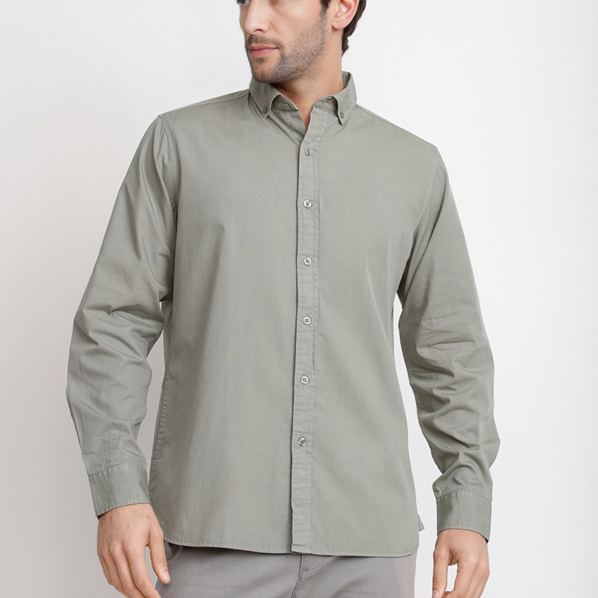TRIAL - Camisa Lisa Algodón Basilio Verde