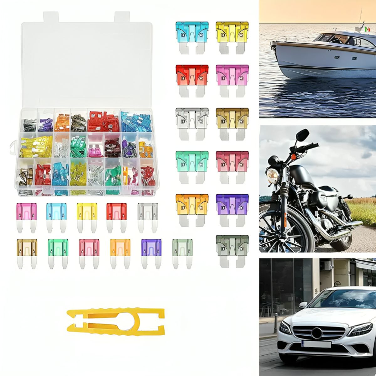 GENERICO - Kit Fusible 300 Unidades Eléctricos 12v Autos Motos + Pinza