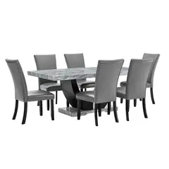 DANIELS - Juego de Comedor 6 Sillas Moderno Moon Mármol Gris D6058