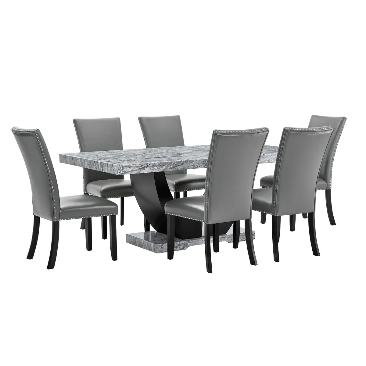 DANIELS - Juego de Comedor 6 Sillas Moderno Moon Mármol Gris D6058