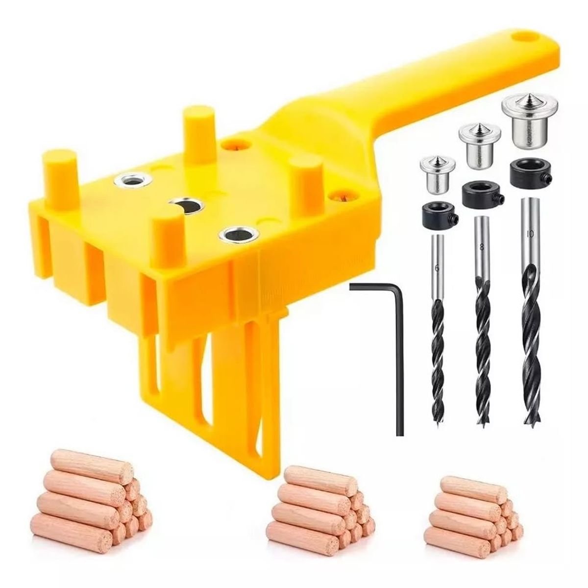 GENERICO - Guia Plantilla Para Tarugos Madera 6-8-10 Mm + Brocas