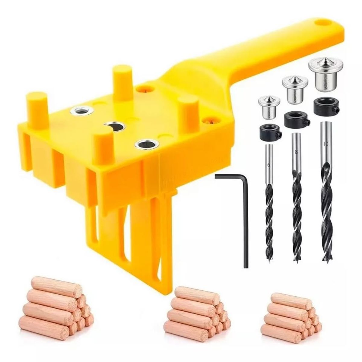 GENERICO - Guia Plantilla Para Tarugos Madera 6-8-10 Mm + Brocas