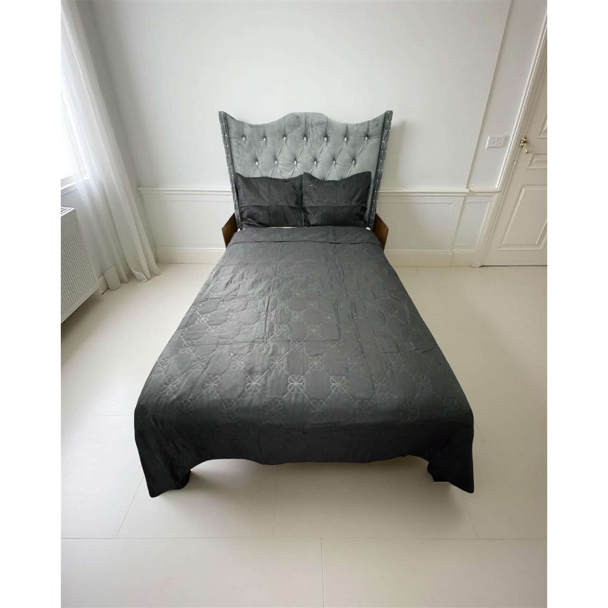 GENERICO - CUBRECAMA QUILT DE LUJO VERANO DELGADO 2 PLAZAS NEGRO