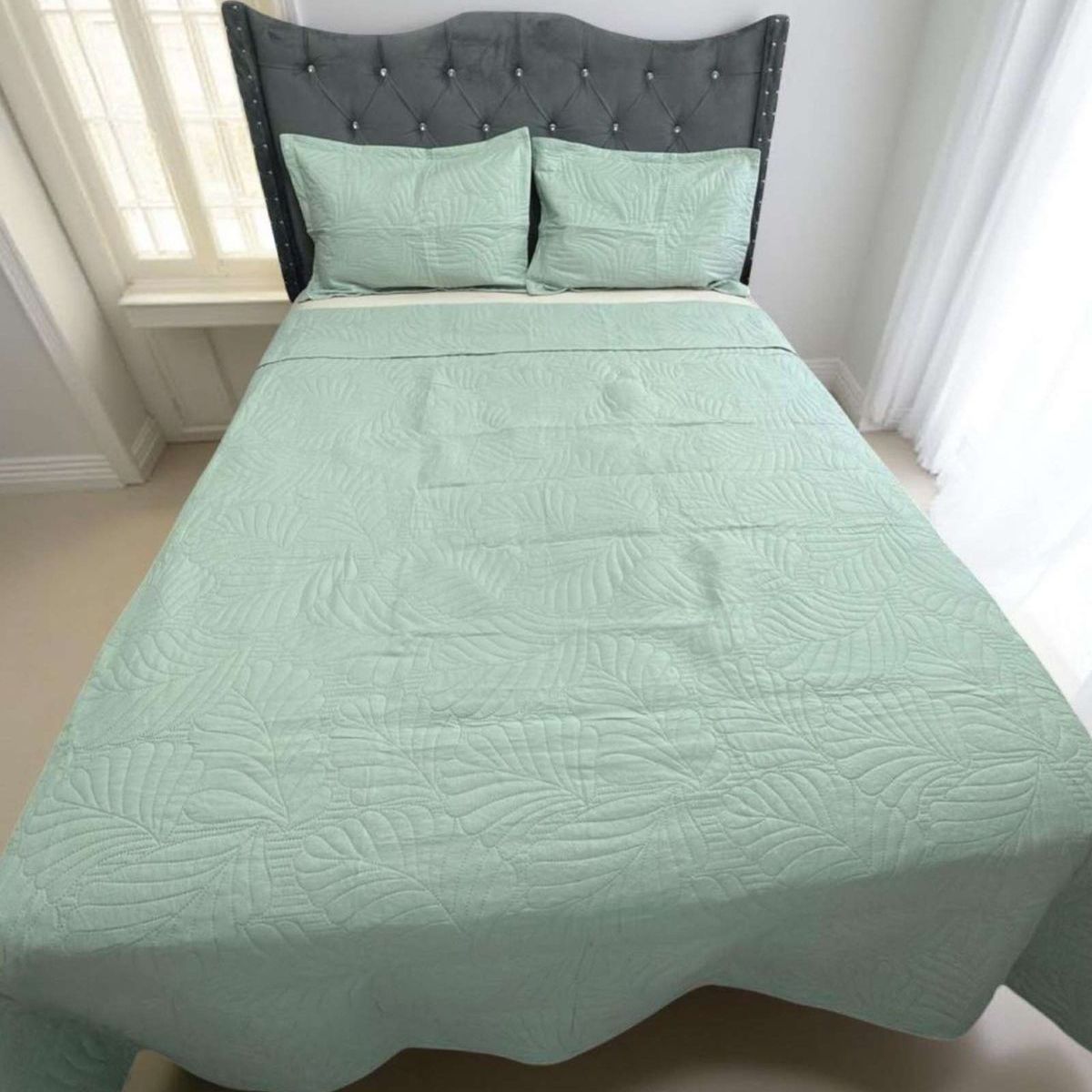 GENERICO - CUBRECAMA QUILT DE LUJO VERANO KING VERDE MENTA