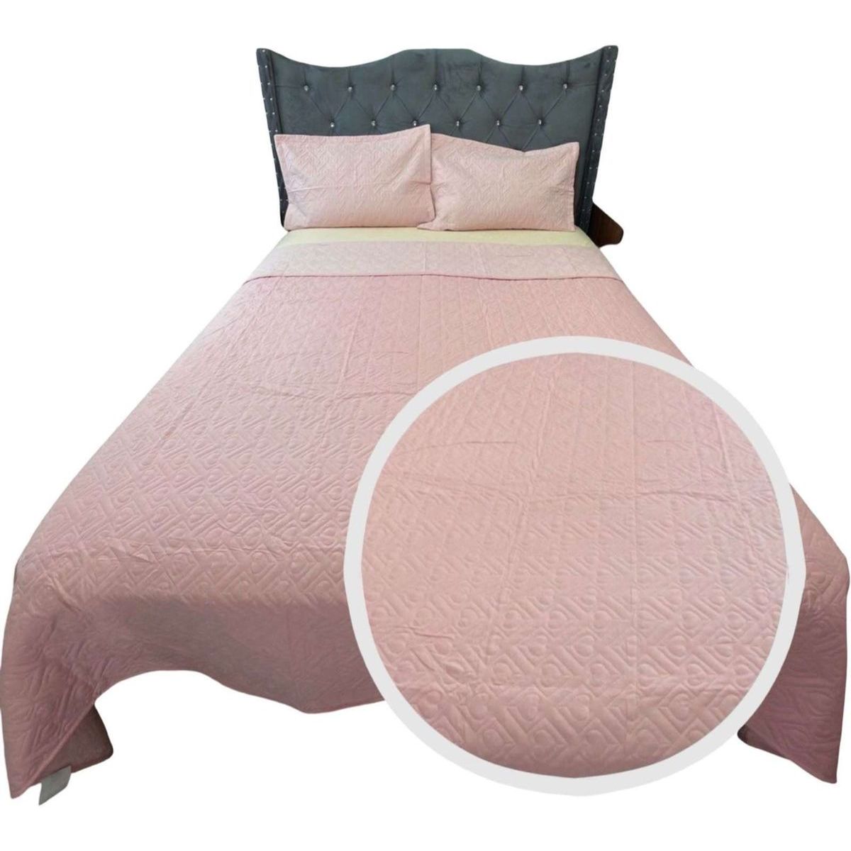 GENERICO - CUBRECAMA QUILT DE LUJO VERANO DELGADO PLAZA Y MEDIA ROSA