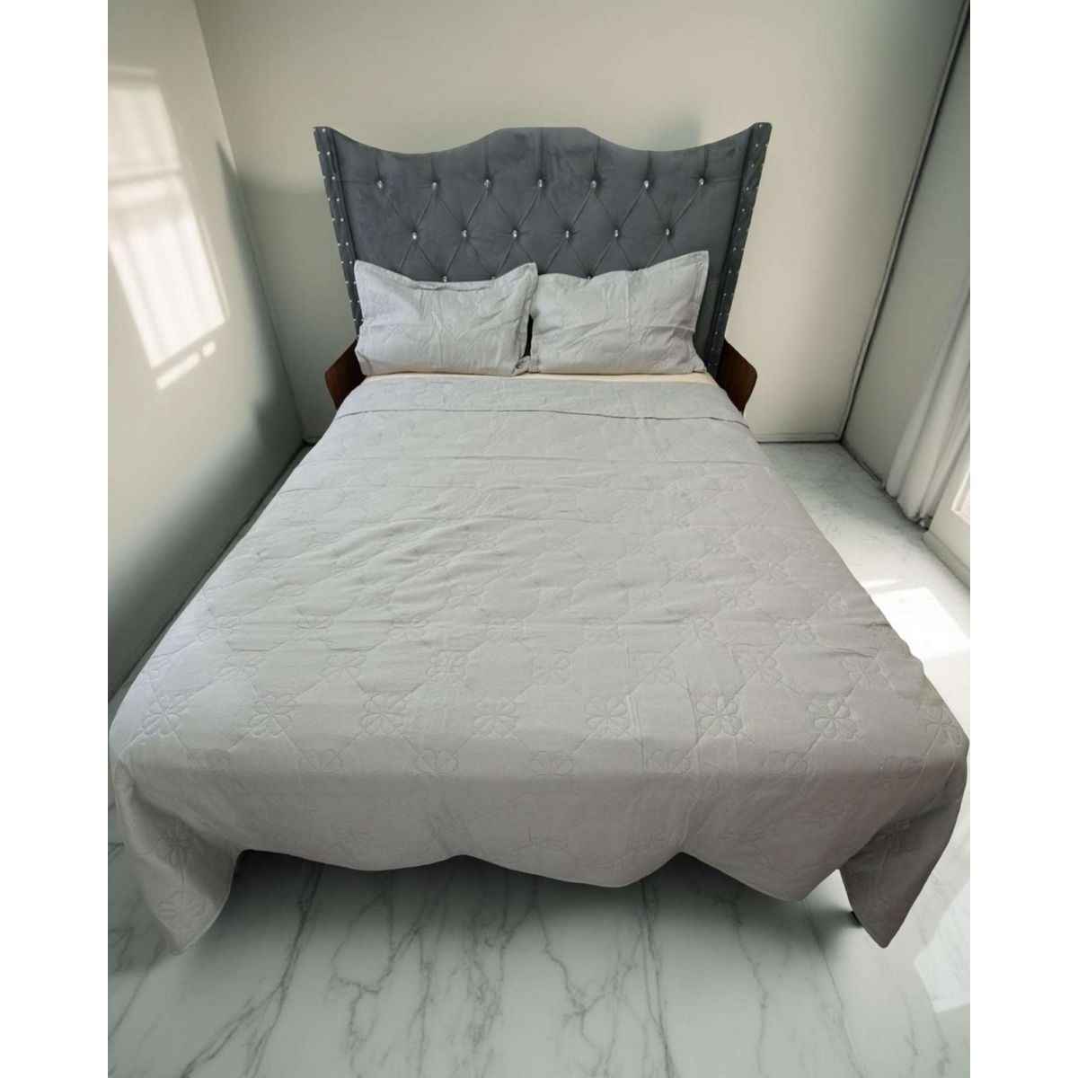 GENERICO - CUBRECAMA QUILT DE LUJO VERANO DELGADO 2 PLAZAS GRIS