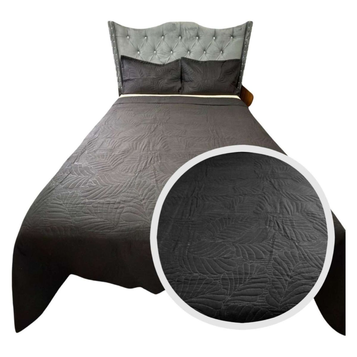 GENERICO - CUBRECAMA QUILT DE LUJO VERANO PLAZA Y MEDIA NEGRO