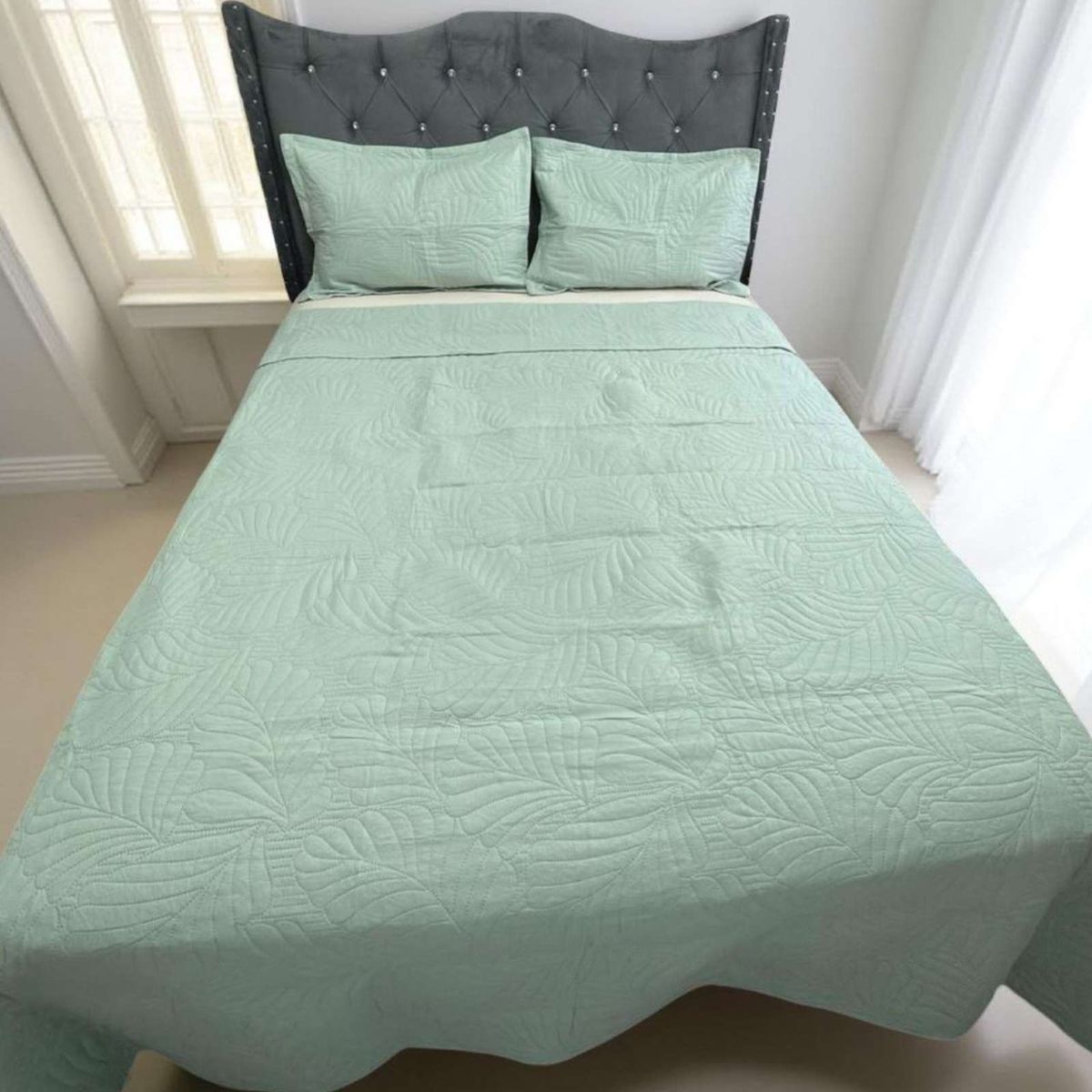 GENERICO - CUBRECAMA QUILT DE LUJO VERANO KING VERDE MENTA
