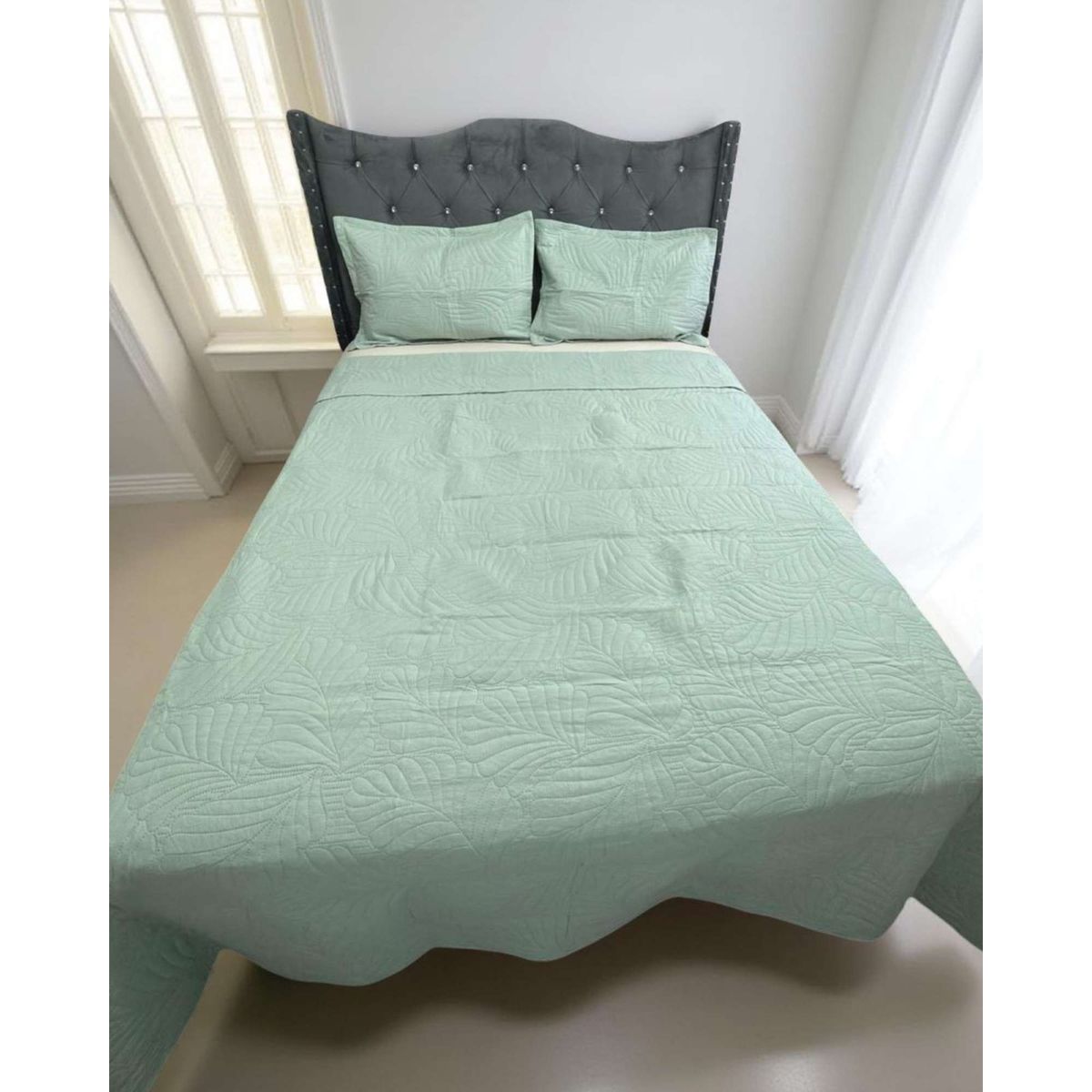 GENERICO - CUBRECAMA QUILT DE LUJO VERANO KING VERDE MENTA