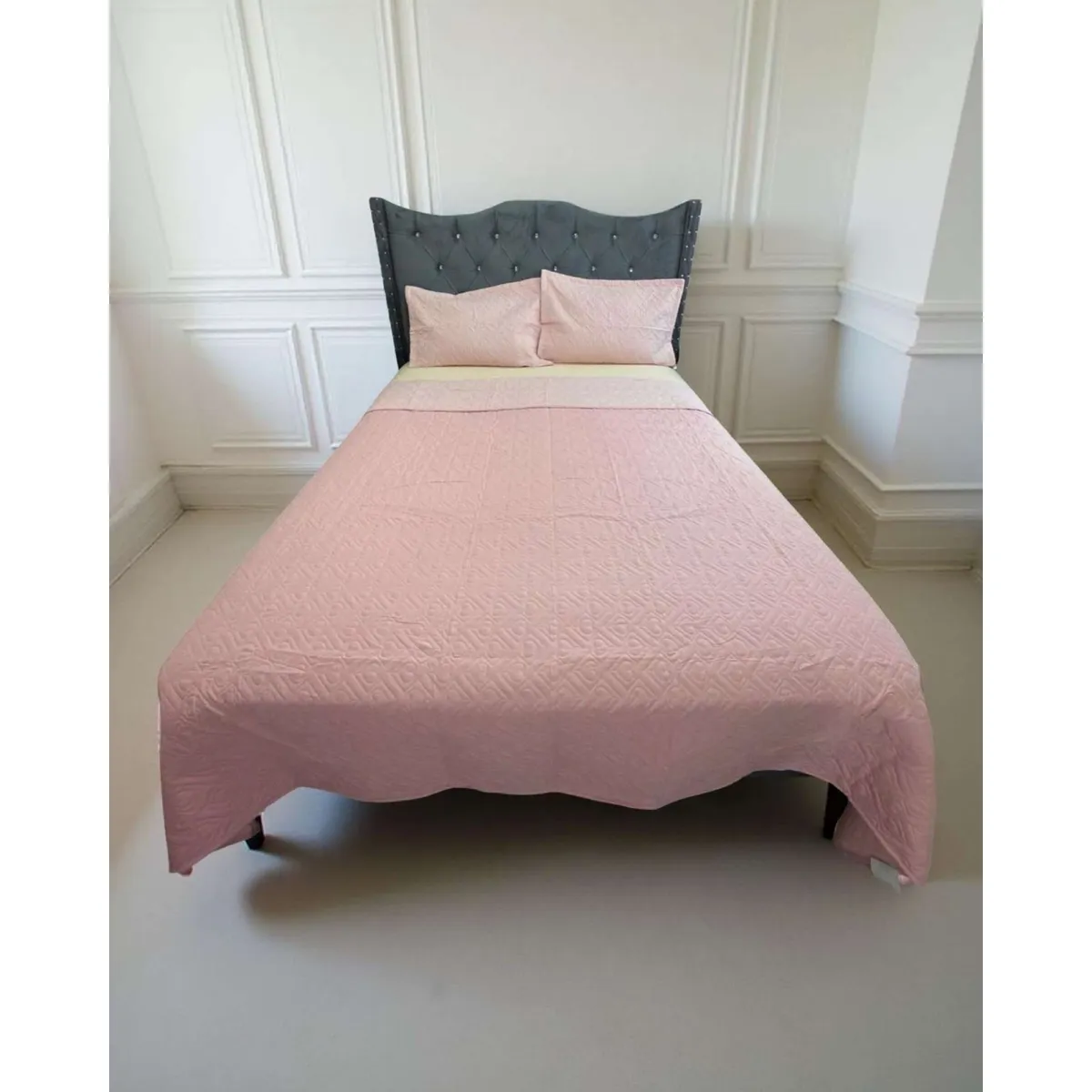 GENERICO - CUBRECAMA QUILT DE LUJO VERANO DELGADO KING ROSA