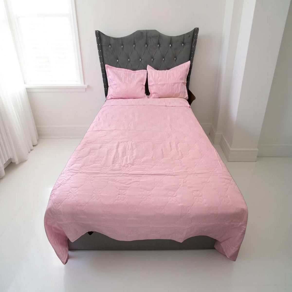 GENERICO - CUBRECAMA QUILT DE LUJO VERANO DELGADO PLAZA Y MEDIA ROSA