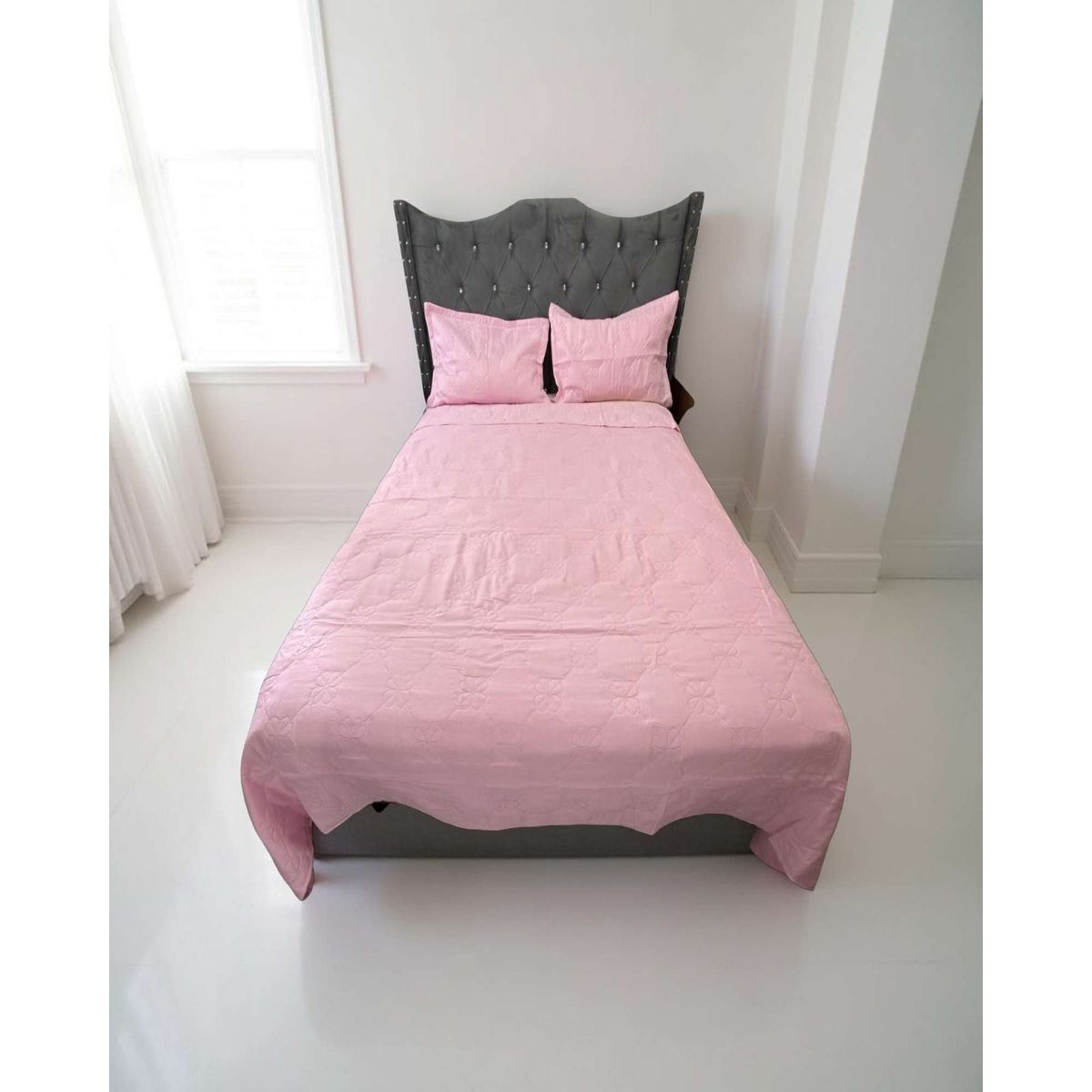GENERICO - CUBRECAMA QUILT DE LUJO VERANO DELGADO KING ROSA
