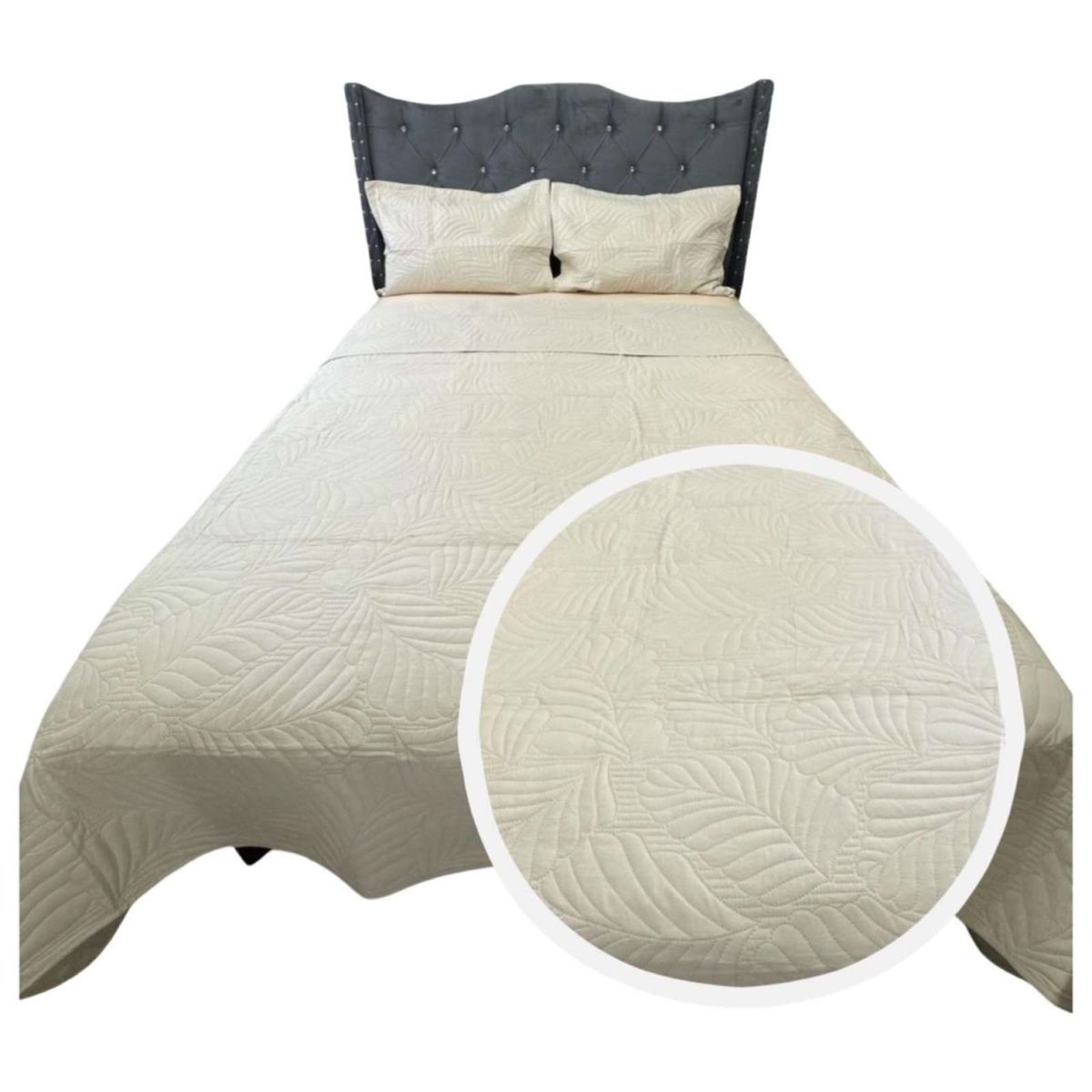 GENERICO - CUBRECAMA QUILT DE LUJO VERANO 2 PLAZA BEIGE