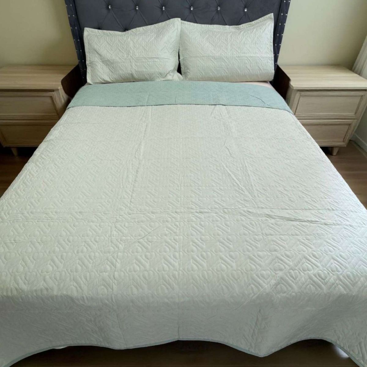 GENERICO - CUBRECAMA QUILT DE LUJO VERANO DELGADO 2 PLAZAS VERDE MENTA